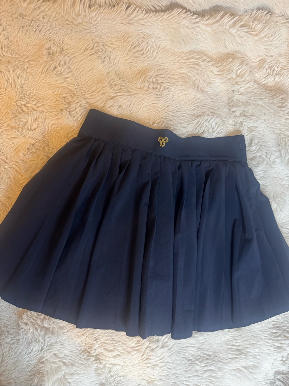 Aritzia Navy Pleated Skirt with Gold Accent